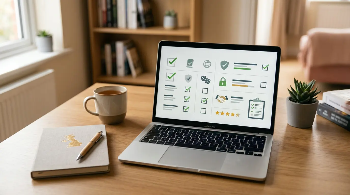 Review checklist on a laptop for an online casino assessment