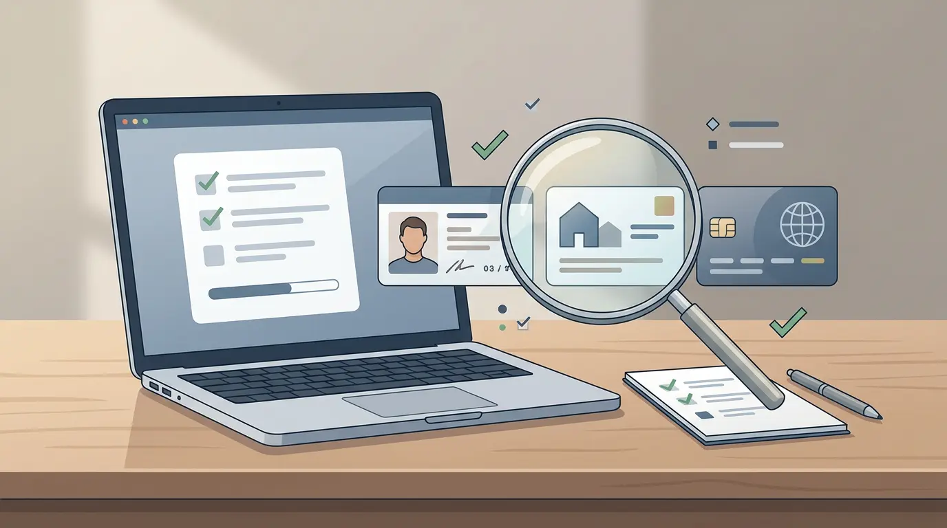 KYC document checklist with identity address and payment proof cards